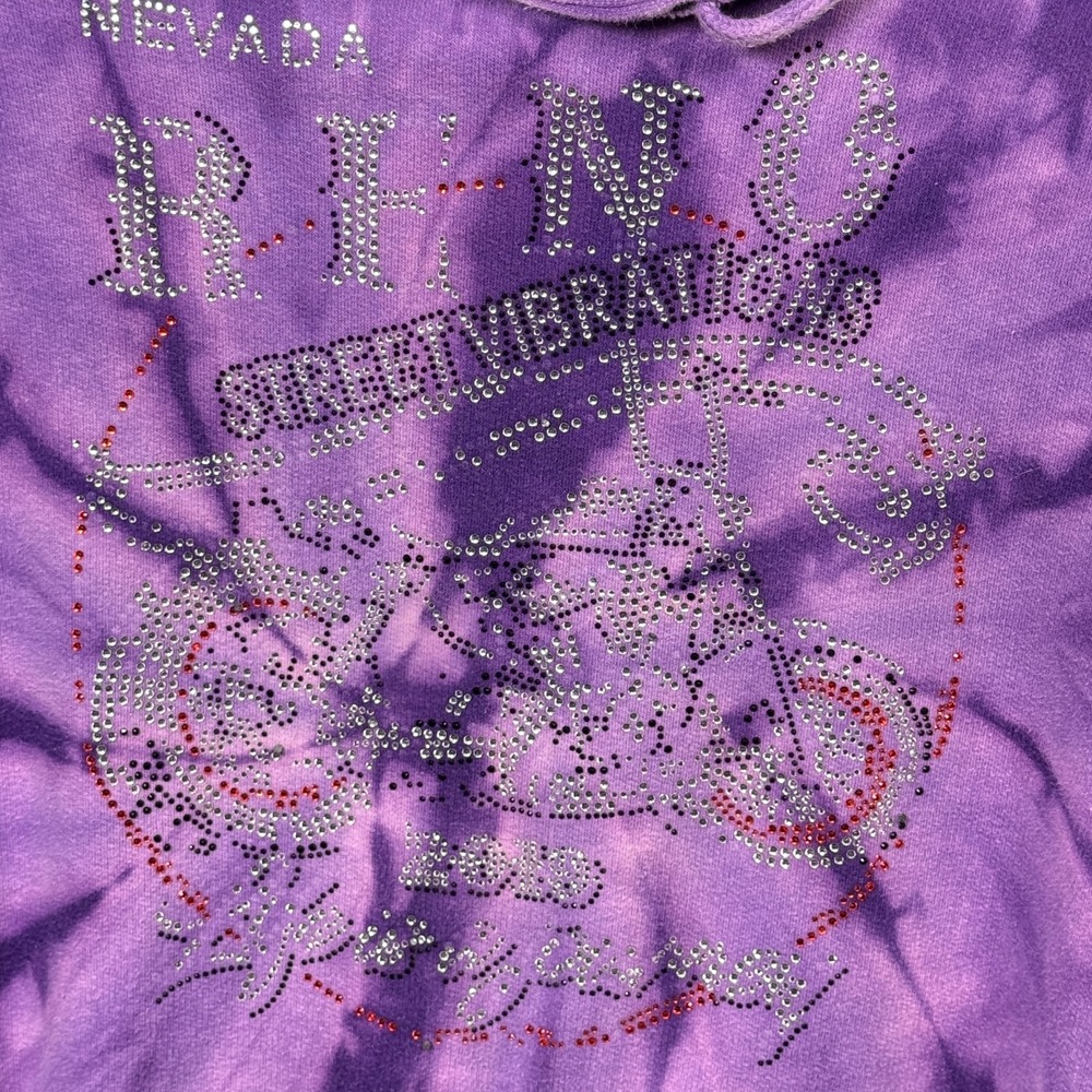 Colortone Women's Purple Tie Dye Rhinestone Reno NV Bikers Hoodie Sm Cotton